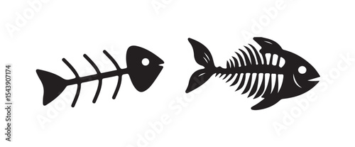 Fish icon set isolated on white background, fish skeleton icon. Fish bone symbol. Cats food sign. vector illustration eps 10.