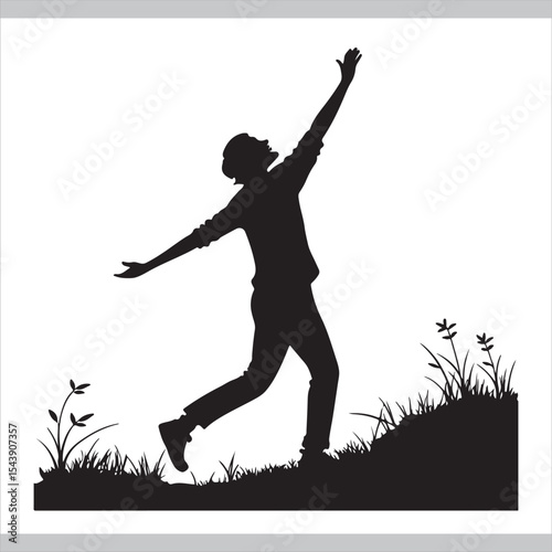 Happy jumping people silhouettes in vector style illustration