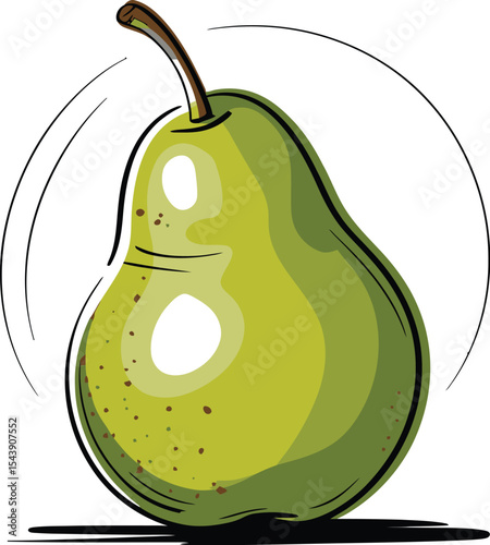 Illustration of a green pear with a brown stem on a white background