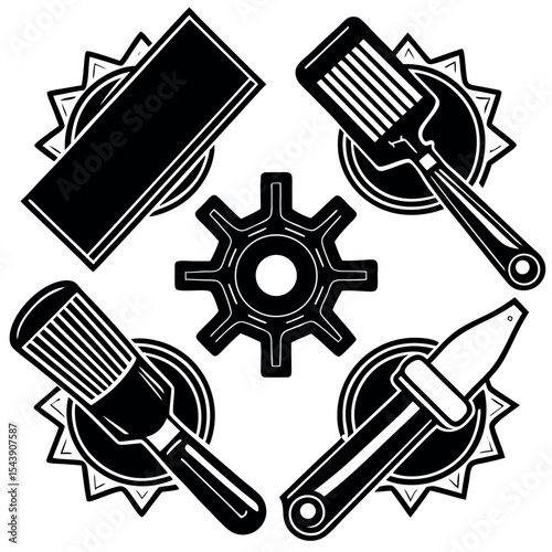 Tools and gear icon set isolated on white background