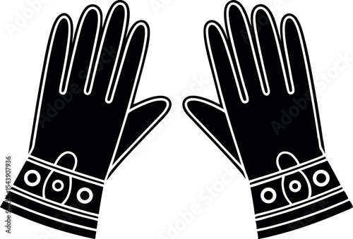 Elegant black gloves vector illustration with detailed decorative cuffs