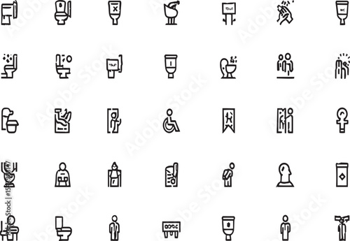 Public Restroom & Accessibility Icon Set Clean Line Art Graphics