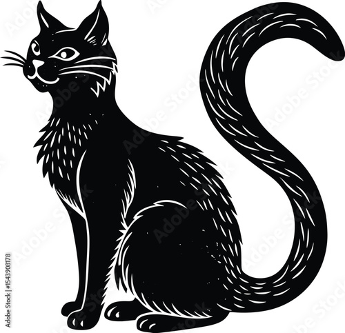 Elegant cat silhouette with tail erect silhouette