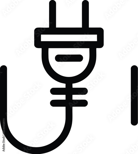 A simple black outline drawing of an electrical plug on a white background