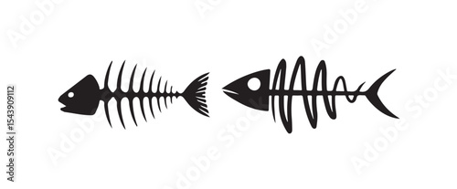 fish bone line art silhouette vector illustration of a fish