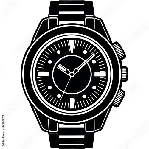 Mens wristwatch illustration isolated on white background