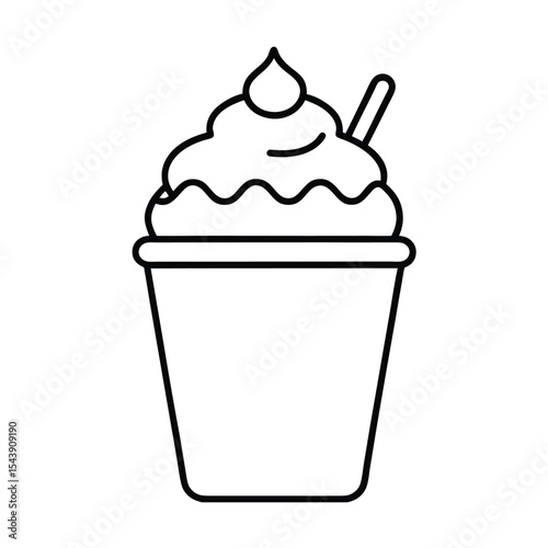 Frozen yogurt cup with fruit toppings shown in delicate minimalist line art Vector illustration