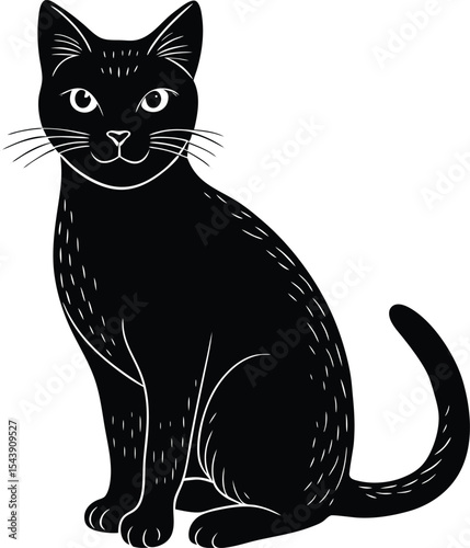 Relaxed purring cat silhouette