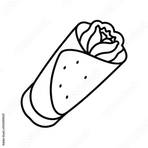 Shawarma roll wrapped in paper depicted in slender flowing single line art Vector illustration