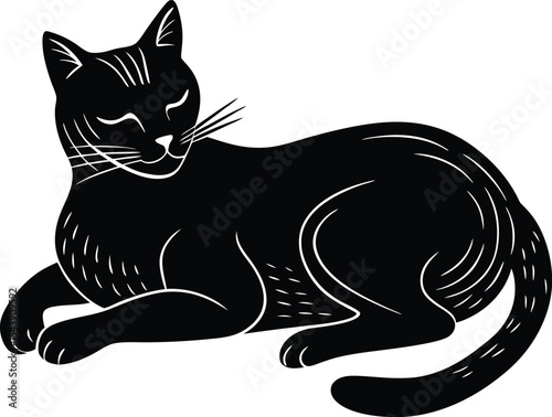 Relaxed cat sprawling comfortably silhouette