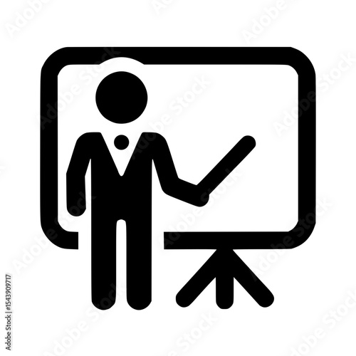 Minimalist Stickman Showing Presentation Silhouette – Black SVG Clipart Icon