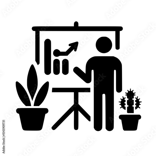 Minimalist Stickman Showing Presentation Silhouette – Black SVG Clipart Icon