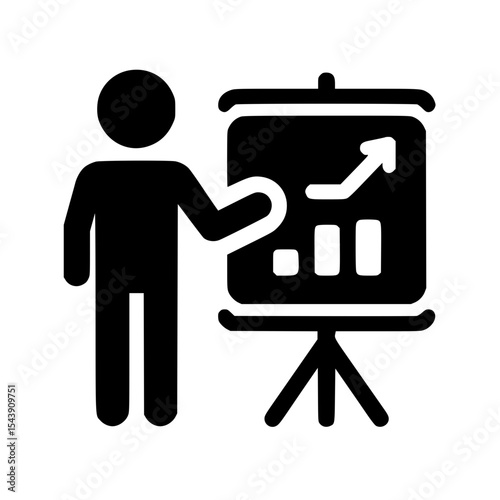 Minimalist Stickman Showing Presentation Silhouette – Black SVG Clipart Icon