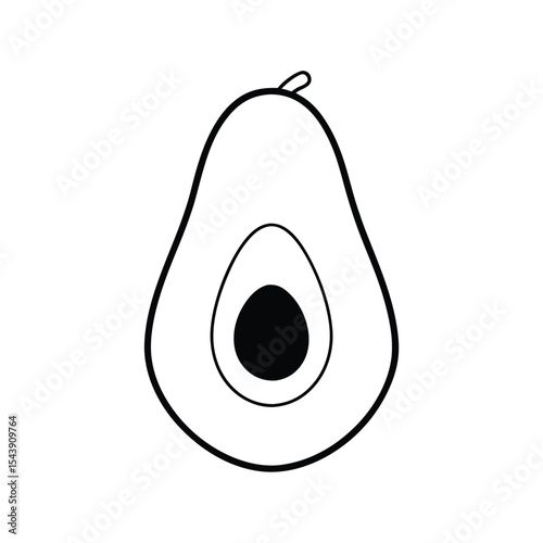 Avocado half with visible seed displayed in clean simple outline drawing Vector illustration