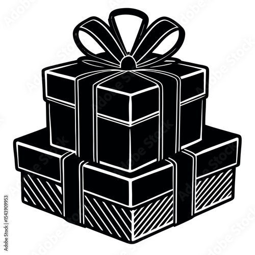 Stacked gift boxes with bow isolated on white background