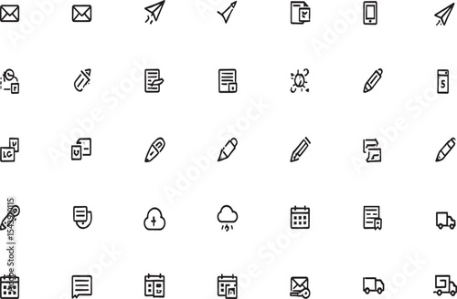 Collection of Simple Black and White Line Icons for Web and App Design