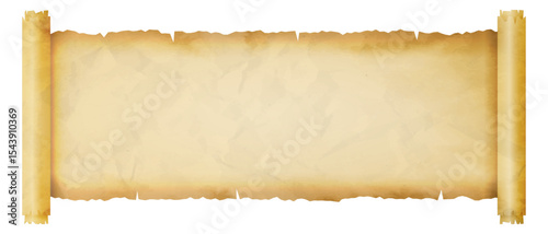Ancient scroll. Textured parchment scroll with torn edges, crumpled aged paper for historical documents, diplomas or announcements designs. vector background illustration.