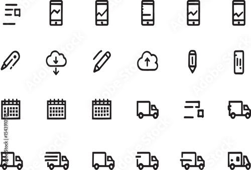 Mobile App & Logistics Icon Set Clean Line Art Graphics