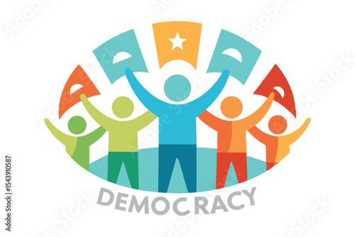World Flag Ballot Mosaic Vector with Crowd and Glowing Democracy Text