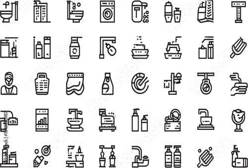Extensive Collection of Bathroom, Laundry, and Cleaning Icons