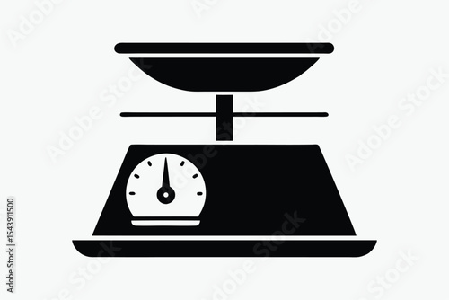 kitchen scale icon, cooking tool silhouette, black and white vector