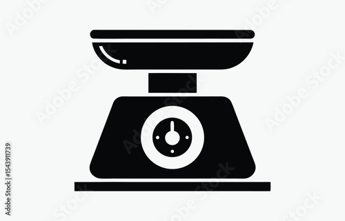 kitchen scale icon, cooking tool silhouette, black and white vector