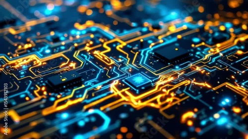 Close-up macro of a green computer circuit board, highlighting the intricate digital technology and electronic components like chips and resistors on the mainboard 4k abstract background video