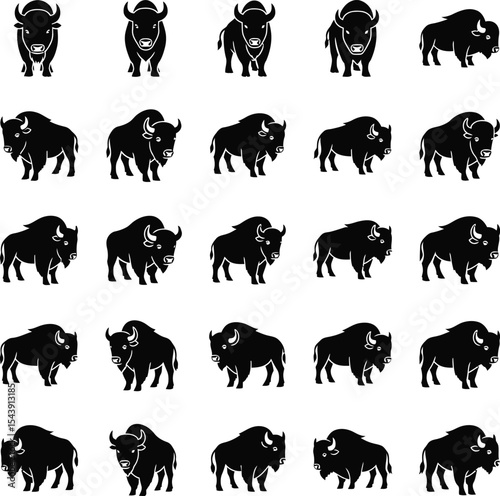 Twenty five bison silhouettes in various poses