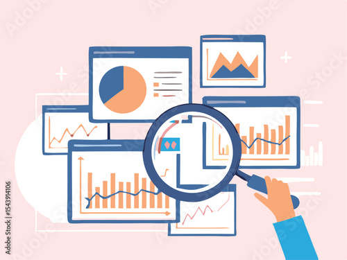 Data Analytics and Market Research Concept with Magnifying Glass and Business Charts – Financial Report Analysis, Performance Metrics, and Insight Visualization.