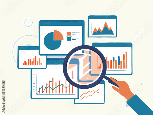 Data Analytics and Market Research Concept with Magnifying Glass and Business Charts – Financial Report Analysis, Performance Metrics, and Insight Visualization.