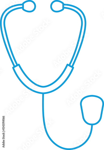 Minimalist Blue Outline Drawing of a Stethoscope on White Background.