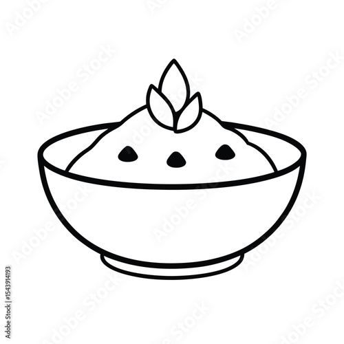 Curry bowl with aromatic spices drawn in contemporary minimalist outline Vector illustration