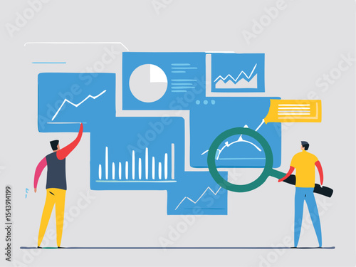 Data Analytics and Market Research Concept with Magnifying Glass and Business Charts – Financial Report Analysis, Performance Metrics, and Insight Visualization.