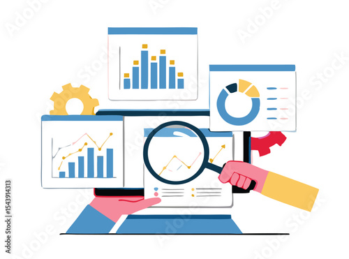 Data Analytics and Market Research Concept with Magnifying Glass and Business Charts – Financial Report Analysis, Performance Metrics, and Insight Visualization.