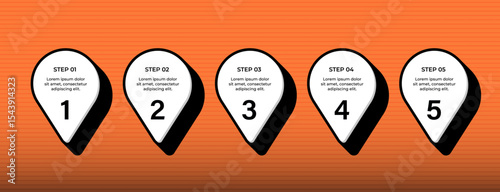 Vintage Orange & White Cubes 3D Infographic – Step-by-Step Process Banners with Travel Map Pins, GPS Markers, and Business Location Icons