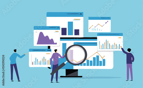 Data Analytics and Market Research Concept with Magnifying Glass and Business Charts – Financial Report Analysis, Performance Metrics, and Insight Visualization.