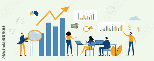Data Analytics and Market Research Concept with Magnifying Glass and Business Charts – Financial Report Analysis, Performance Metrics, and Insight Visualization.