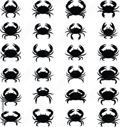 Collection of black crab silhouettes on white