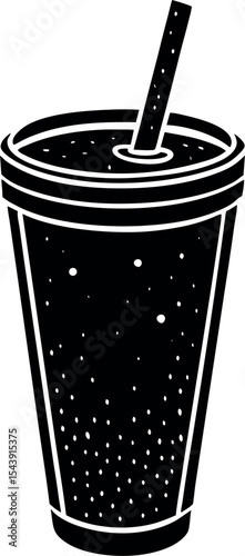 Cold Coffee Cup With Straw Vector Silhouette On White Background