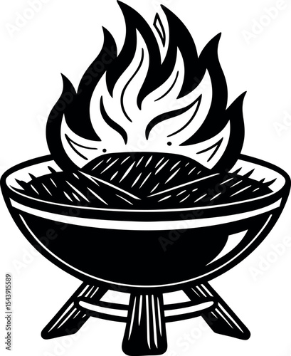 Fire Pit For Beach BBQ Vector Silhouette On White Background