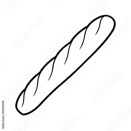 Classic French baguette represented in sleek minimalist outline drawing Vector illustration