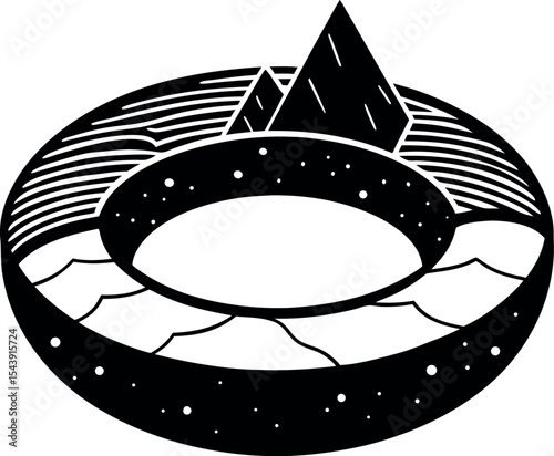 Floating Beach Ring With Print Vector Silhouette On White Background