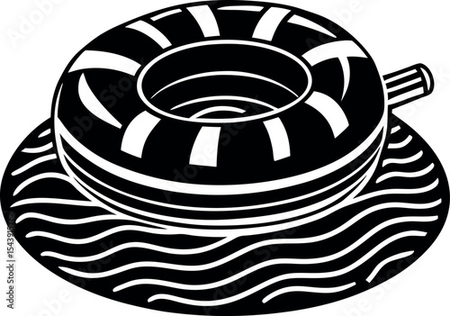Floating Tube On Pool Water Vector Silhouette On White Background