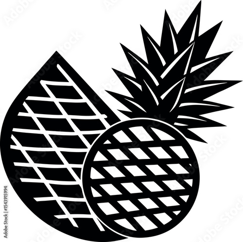 Grilled Pineapple Slices Vector Silhouette On White Background
