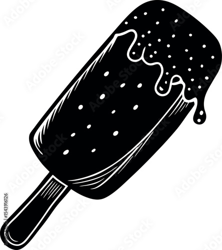 Ice Cream Bar With Chocolate Dip Vector Silhouette On White Background