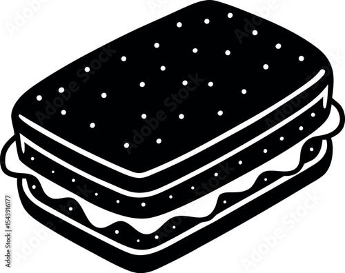 Ice Cream Sandwich Vector Silhouette On White Background