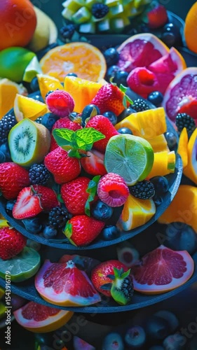 A colorful mix of fruits in a single bowl, perfect for decoration or as a snack