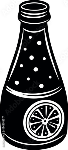 Lemon Soda Bottle Vector Silhouette On White Background