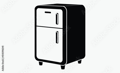 mini fridge silhouette, compact refrigerator icon, black and white vector