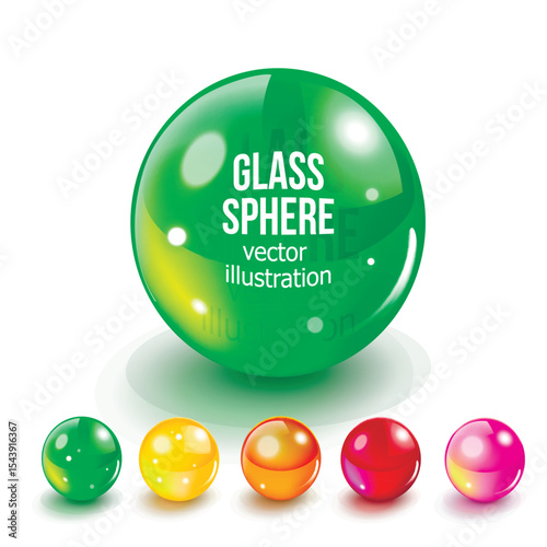 Colorful Glass Spheres. Realistic Vector Illustration of Glossy Transparent Balls.